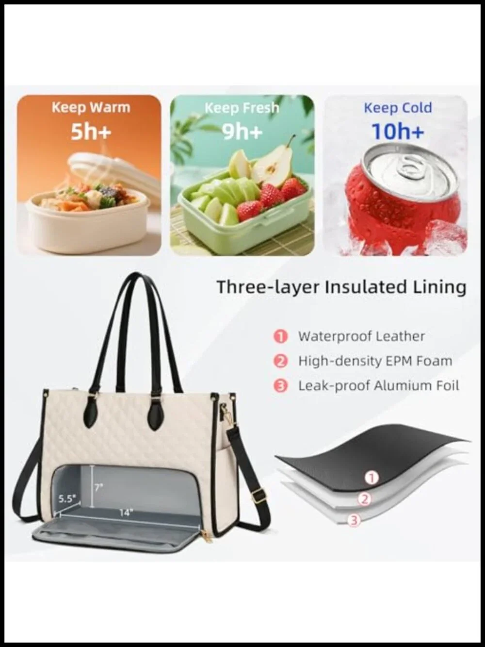 Insulated Lunch Tote Bag 2-in-1 Quilted Laptop Lunch Bag for Work, Office, Nurse